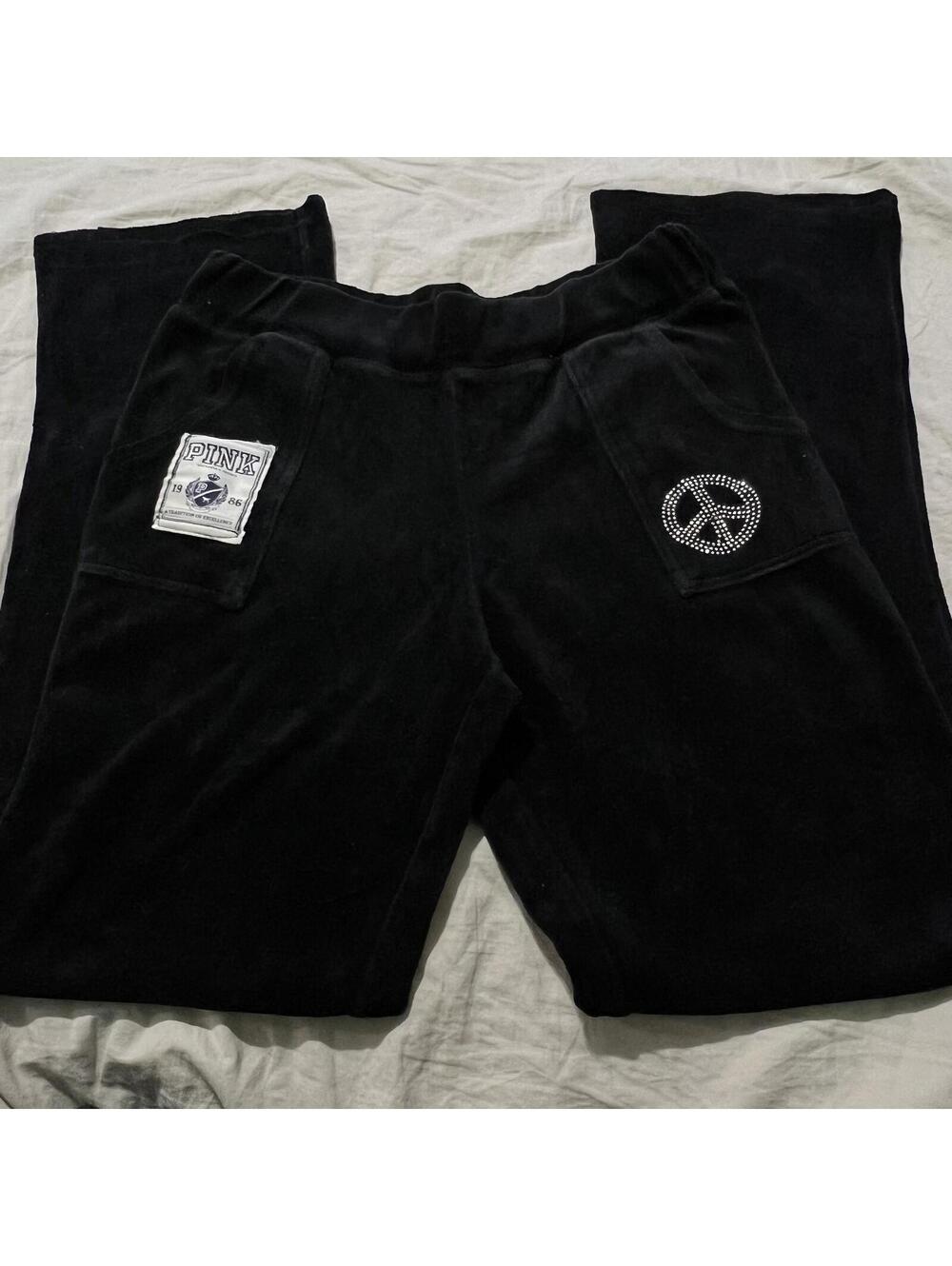 Y2K Victoria's Secret PINK bedazzled peace sign flare velour sweatpants 26x28